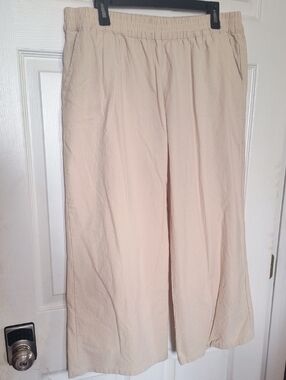 Ecupper Light Cream Wide-Leg Elastic Waist Pants